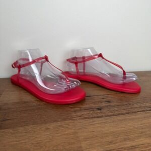 TKEES x J.Crew Limited Edition Jelly Sandals Red T-Strap Ankle Womens 8 EUR 39